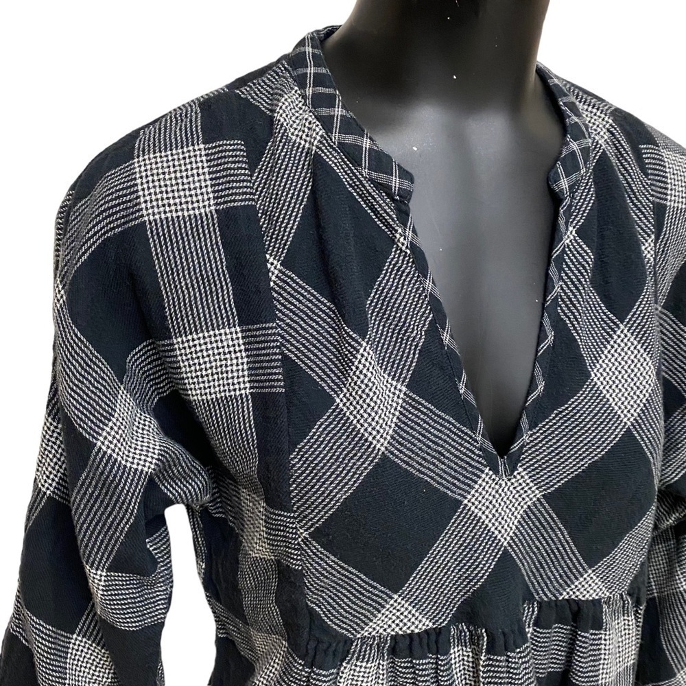 Madewell Black Plaid Flannel Peplum Top  Size Small - Picture 3 of 6